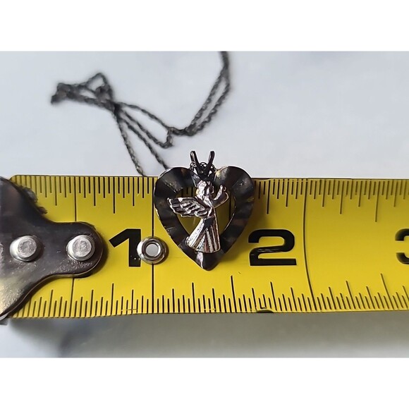 925 Sterling Silver Open Heart Angel Pendant Necklace Vintage - Picture 8 of 10